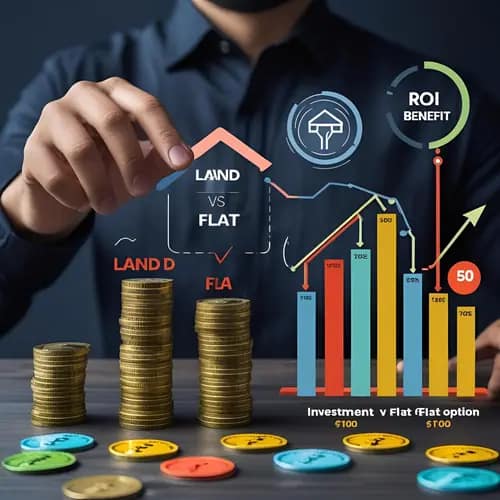 Person comparing land vs flat in